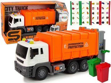 Lean Toys, мусоровочный грузовик, интерактивный автомобиль с приводом, 1: 16, оранжевый 7777995 фото