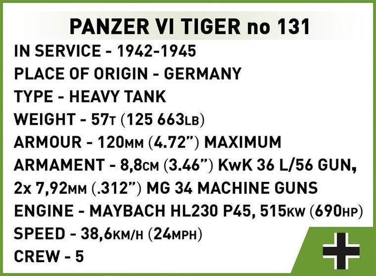 Cobi, Историческая коллекция Второй мировой войны, Panzer VI Tiger и No, блоки, 131 элементы 7948187 фото