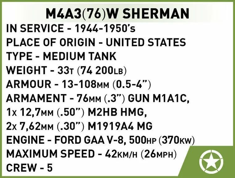COBI, Историческая коллекция WWII, M4 Sherman, Blocks, 1: 72, 103 Элементы 7690548 фото