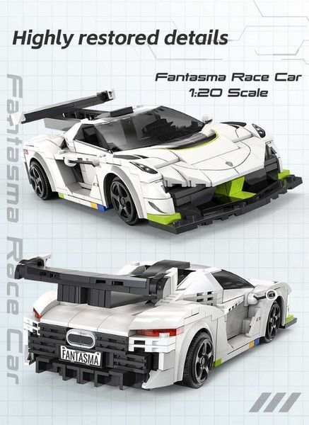 Cada, Fantasma Race Car, транспортное средство с дистанционно управляемым, двойной режим, белый, 1: 20, 22 см, 322 элементы 7780748 фото