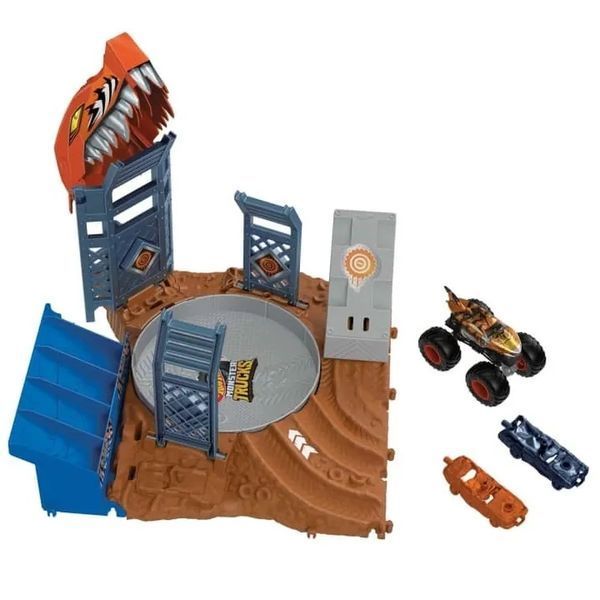 Гарячі колеса, Monster Trucks Arena Smashers, Tiger Shark, Crazy Demolka, Play Kit 7436760 фото