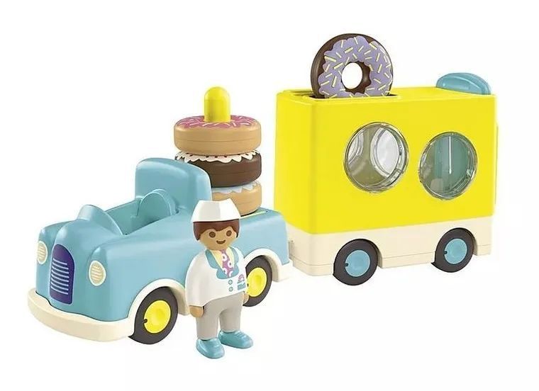 Playmobil, младший, сумасшедший грузовик с пончиками с функцией укладки и сортировки, 71702 7895489 фото