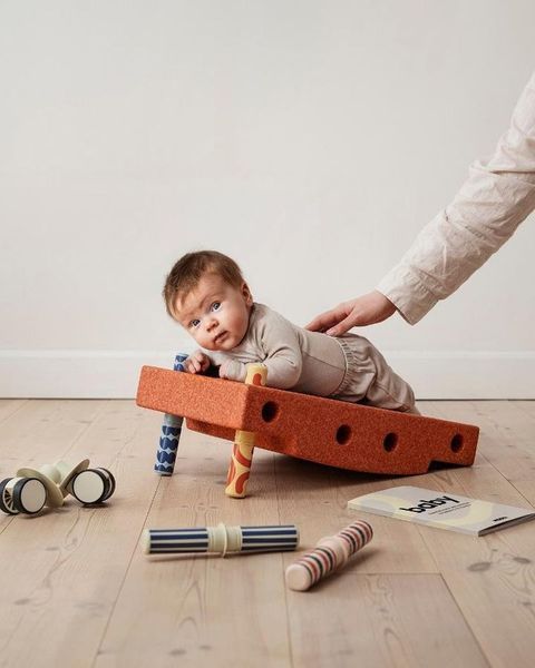 Modu, Baby Activity Set, набор блоков активации с функцией катания, ярко-оранжевый/пыльно-зеленый 7869673 фото