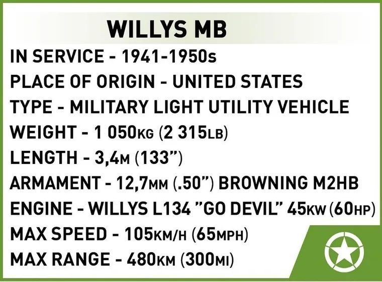 COBI, Историческая коллекция Второй мировой войны, Willys MB, блоки, 132 элементы 7776667 фото