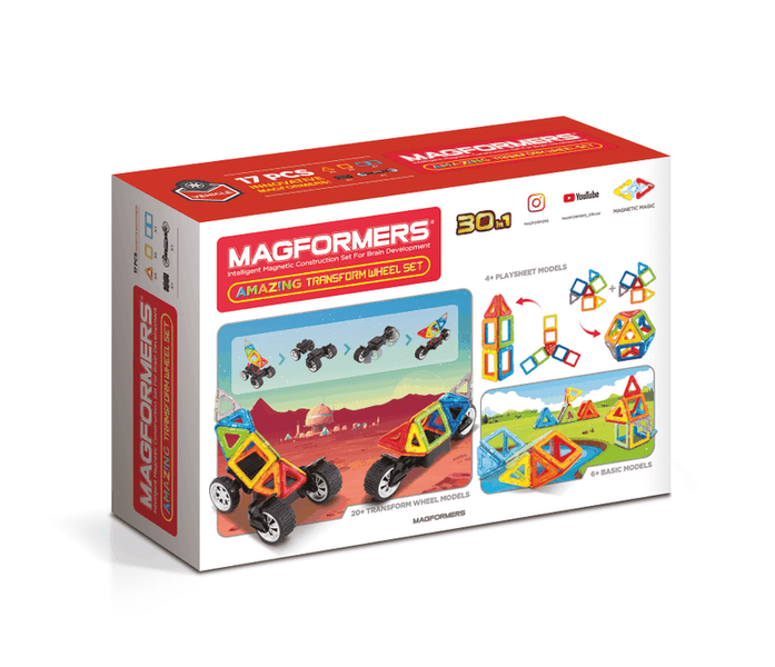 Magformers, удивительный набор колес, магнитные блоки, 17 элементов 7641787 фото