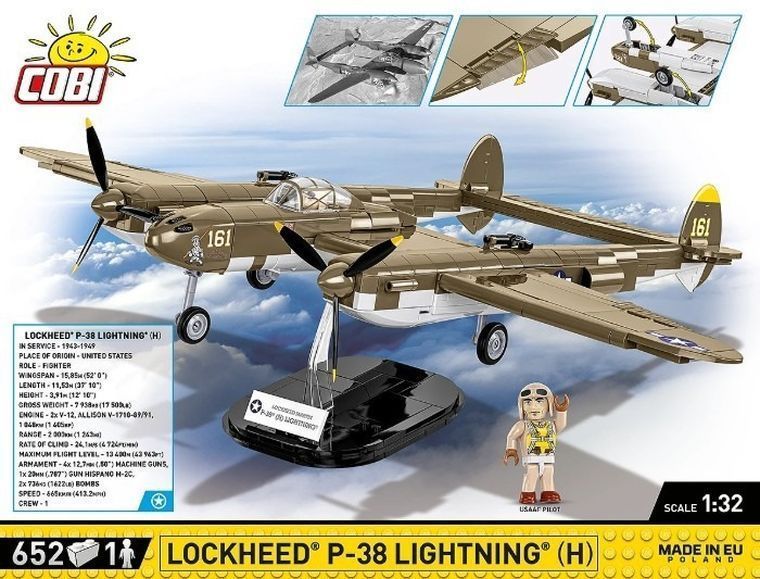 Cobi, історична колекція Другої світової війни, Lockheed (R) P-38H Блискавка, блоки, 652 елементи 8063909 фото